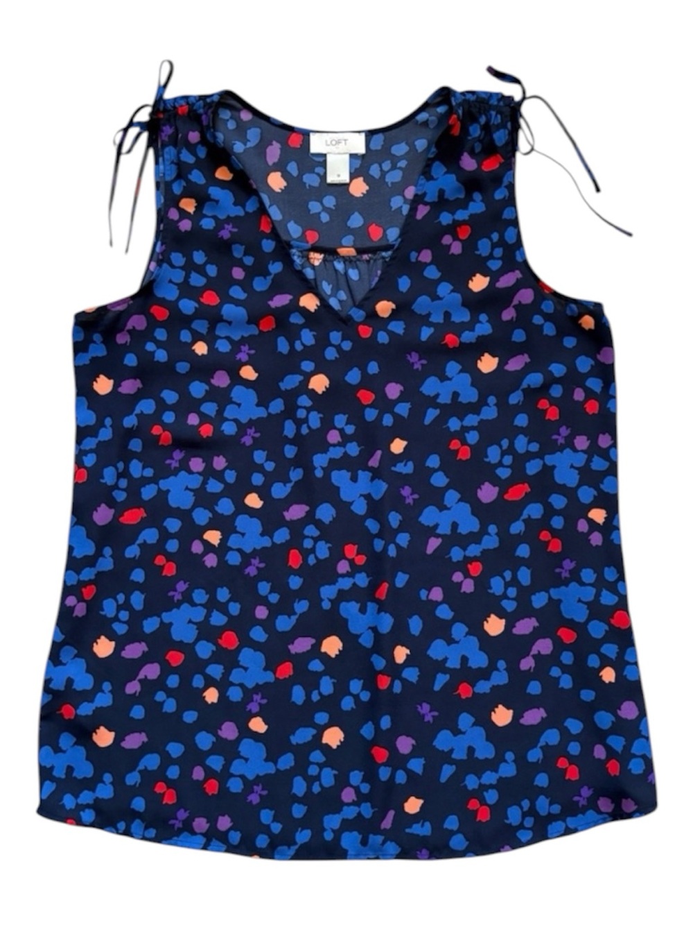 LOFT Ann Taylor Sleeveless Colourful Abstract V Neck Blouse Tank Top Size Medium